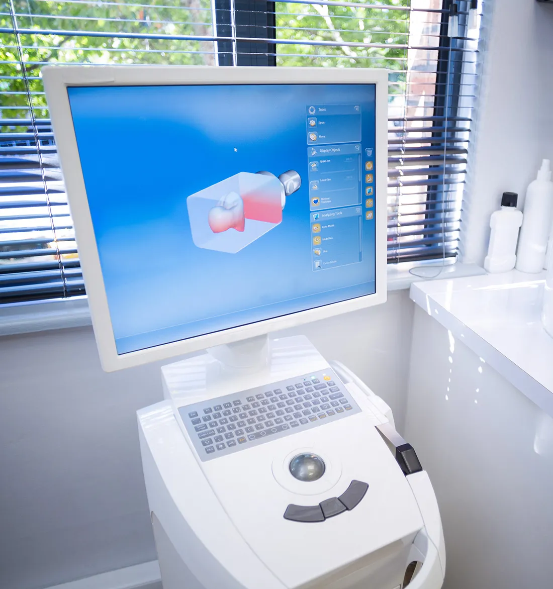 Digital model of tooth on computer monitor in dental office near Morris Plains