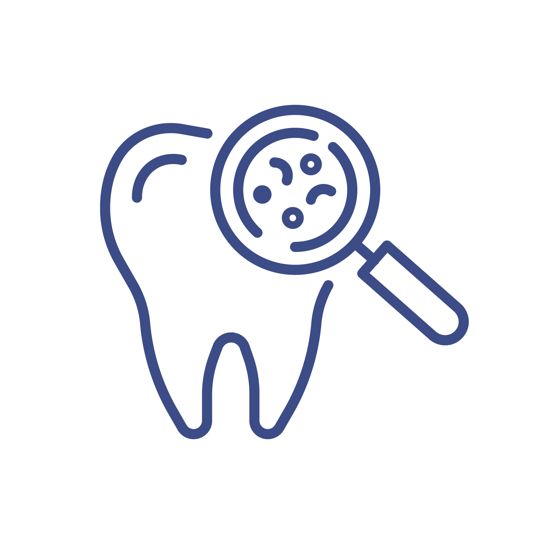 Icon of tooth with magnifying glass
