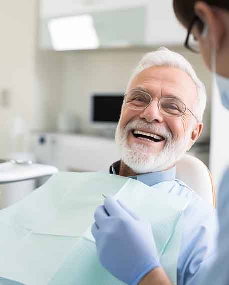 Older man smiling in the dentist’s chair